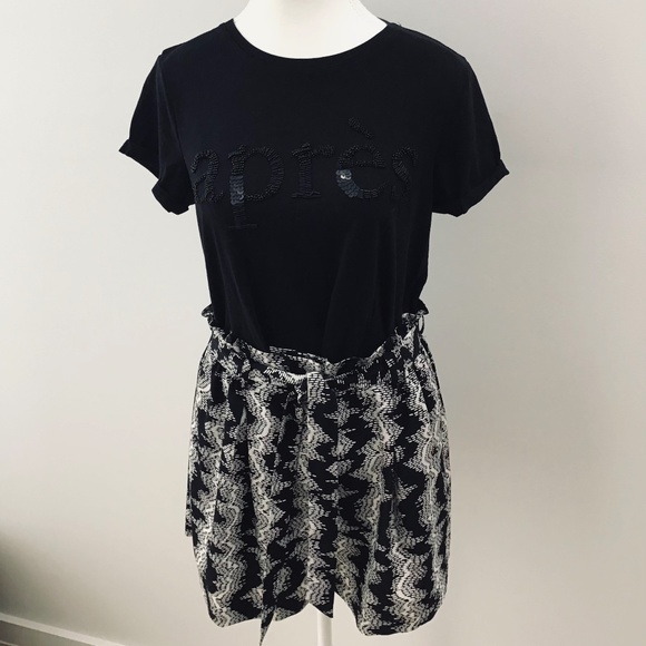 COUNTRY ROAD size 8/10 black and white shorts with tie belt and elastic waist - Picture 6 of 8